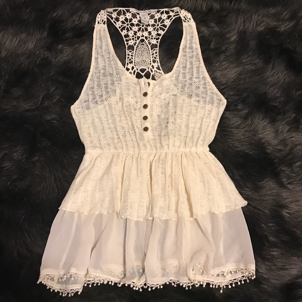 American Rag ivory crochet & knit babydoll tank